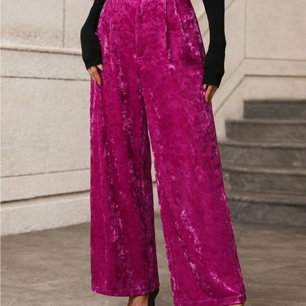 High Waist Velvet Wide Leg Pants